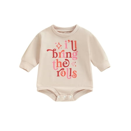 

Woshilaocai Baby Girls Romper Long Sleeve Crew Neck Letters Print Bodysuit