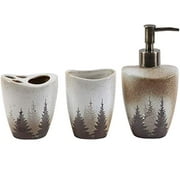 HiEnd Accents Clearwater Pines Rustic Lodge 3-PC Bathroom Countertop Accessory Set, One Size, Cream & Brown