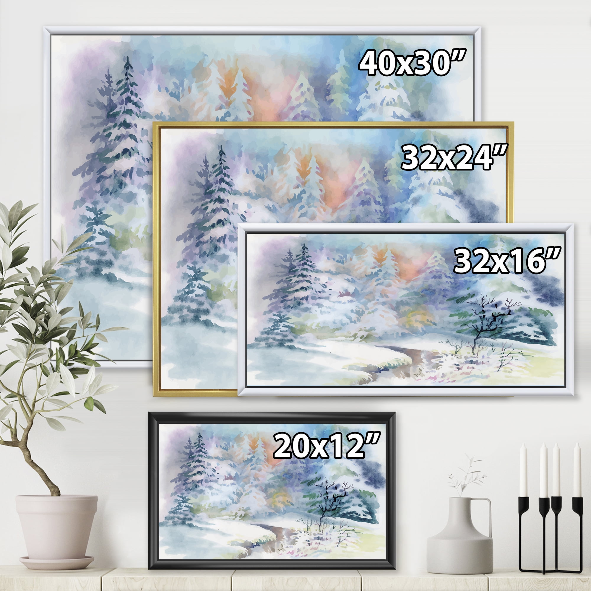 Designart 'Snowy River With Winter Landscape' Traditional Framed Canvas Wall Art Print