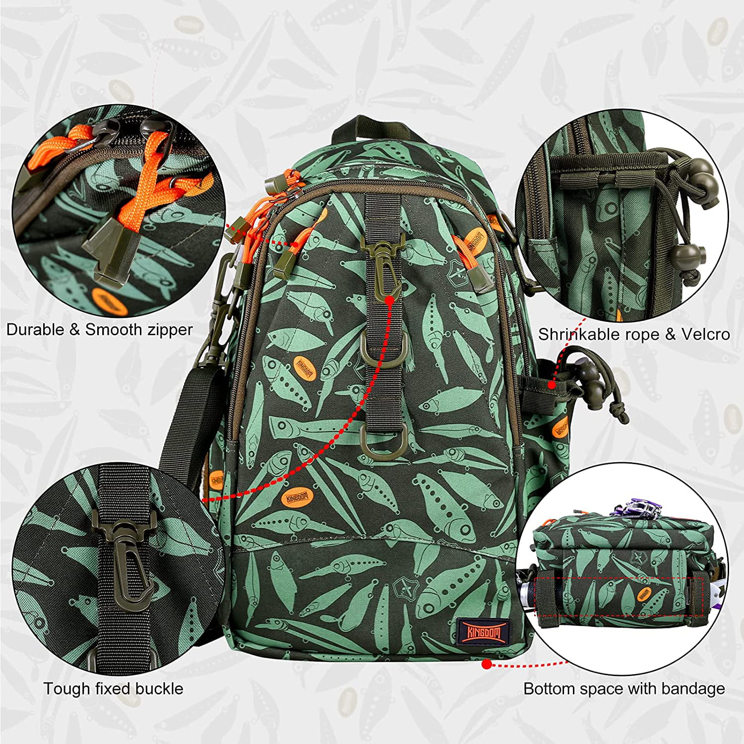 Kingdom Fishing Tackle Backpack Storage Bag, Water-Resistant