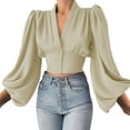 thumbnail image 2 of frariair ​Feminine V-Neck Shirt Top For Women Featuring Chic Puff Sleeves And Flowy Fabric Perfect For Date Nights And Party Ready Ensembles​ Khaki, 2 of 5
