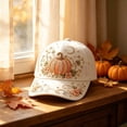 thumbnail image 3 of 3D Halloween Embroidered Baseball Cap, Pumpkin Ghost Embroidery Cotton Fall Hat for Women, Adjustable Baseball Cap for Fall Halloween Party Gift(Pumpkin), 3 of 6