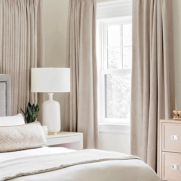 Linen Textured Curtains Solid 100% Blackout for Bedroom Thermal Insulated Natural Beige Grommet Room Darkening Curtains & Drapes Luxury Decor for Living Room Nursery 52 x 72 Inch (2 Panels)