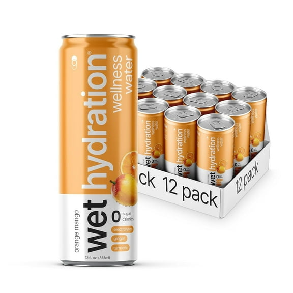 Wet Hydration Essential Orange Mango Electrolyte Drink, 12oz Cans, 12-Pack