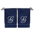 thumbnail image 2 of Monogrammed Washcloth Towel, Personalized Gift, 13x13 Inches - Set of 2 - Silver Script Embroidered Towel - Extra Absorbent 100% Turkish Cotton - Soft Terry Finish - Initial G Navy, 2 of 3