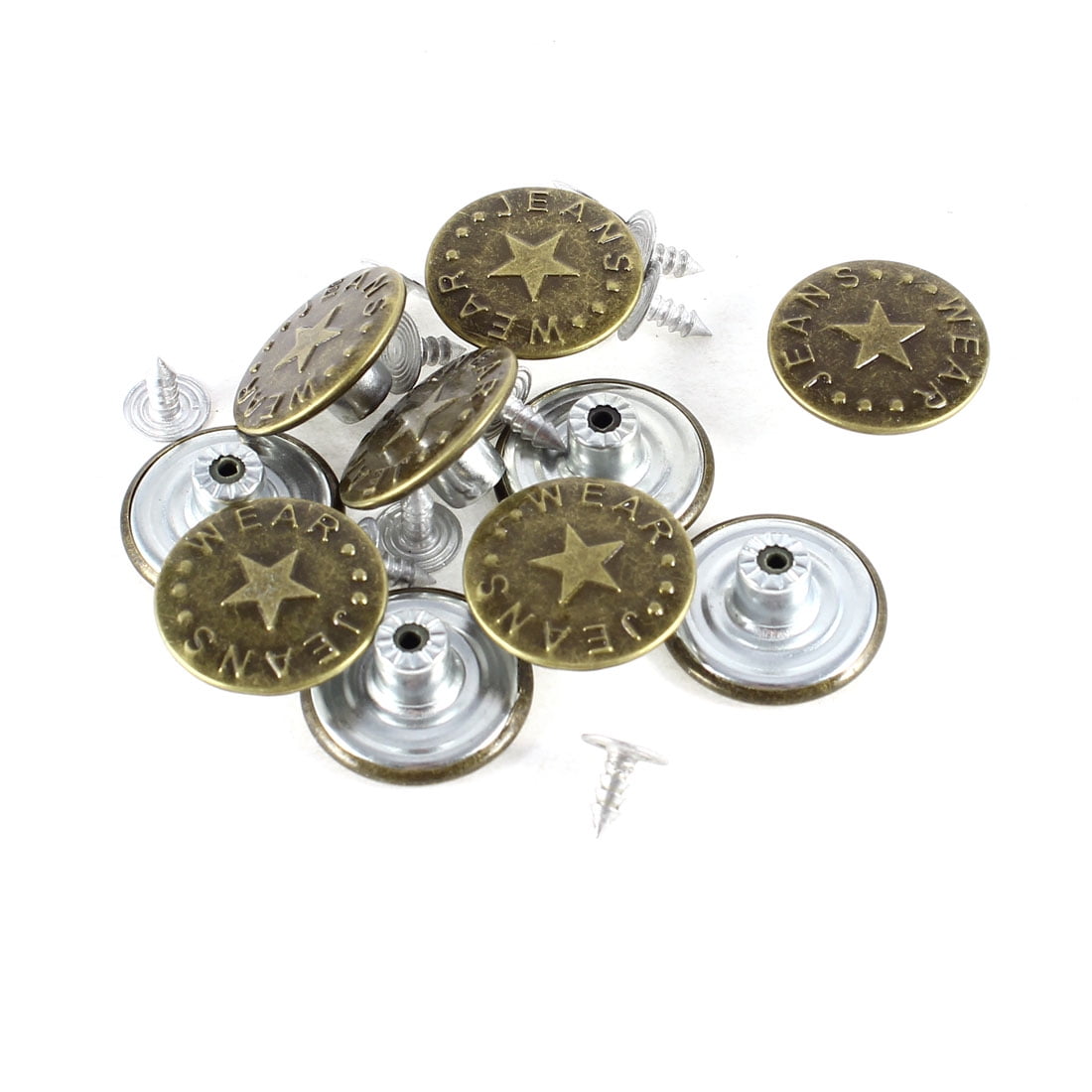 Dark Bronze,10pcs Clothing Repairing Jackets Trimming Shop 20mm Replacement Jeans Brass Button Fastener with Back Pin Studs for Denim