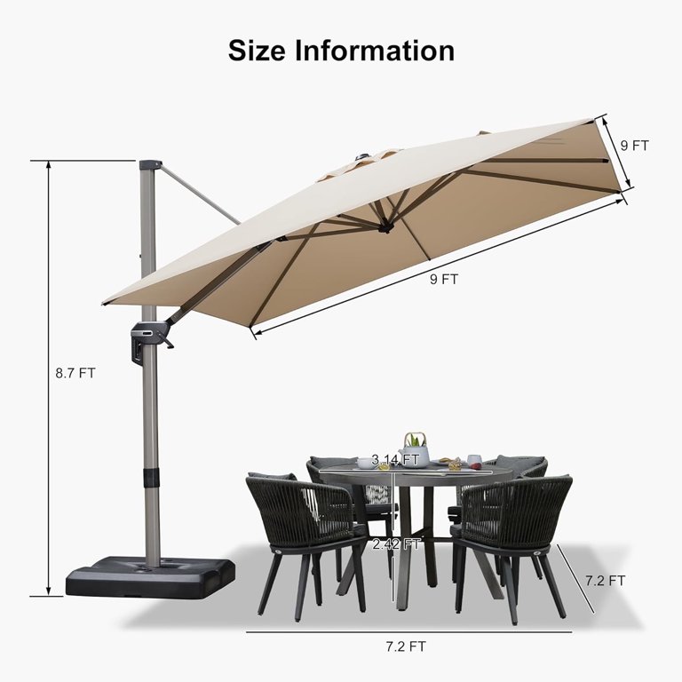9x9 patio umbrella Purple Leaf 9x9 ft Square Offset Cantilever Patio Umbrella, Champagne Post, for Outdoor Pool Deck Garden, Beige, Size: 9' x 9'