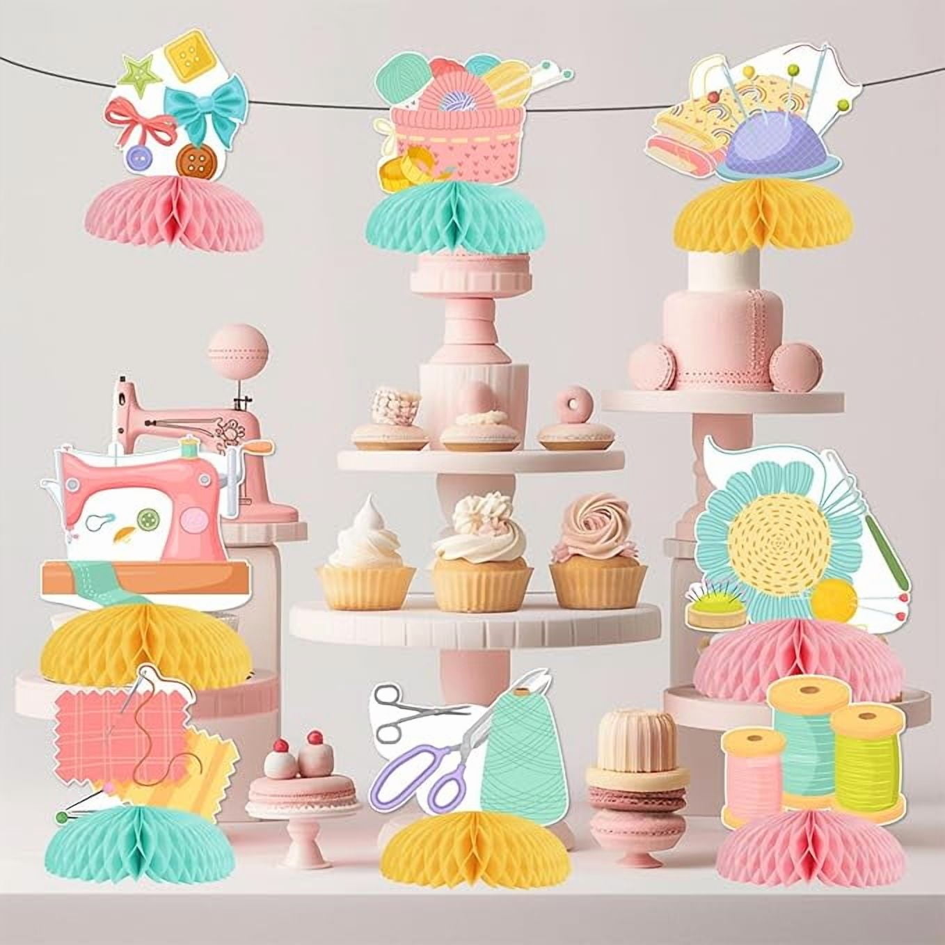 Sewing Party Decorations, 8pcs Sewing Machine Theme Honeycomb Centerpiece Tailor Seamstress Theme Party Table Decorations for Sewing Theme Birthday Baby Shower Party Supplies