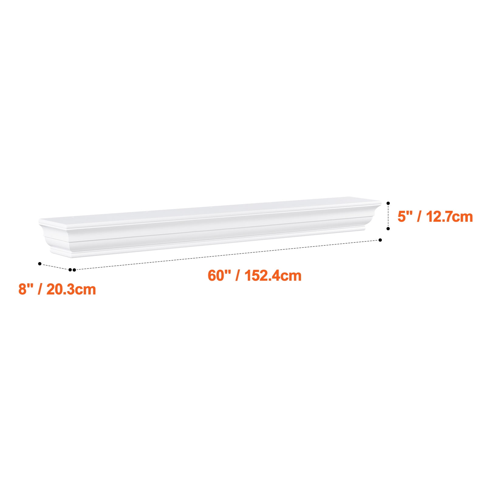 KFFKFF Wall Mantel, Dimensions: 60"x8"x5", Supports up to 50 lbs, Crafted from Natural Wood for Fireplace Overlay, Floating Shelf Design in Farmhouse Style, Artisanal White Fireplace Shelf