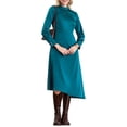 thumbnail image 4 of INSPIRE CHIC Vestido de satén elegante de manga larga con cuello simulado en A para mujer, color azul pavo real de otoño, 4 of 5