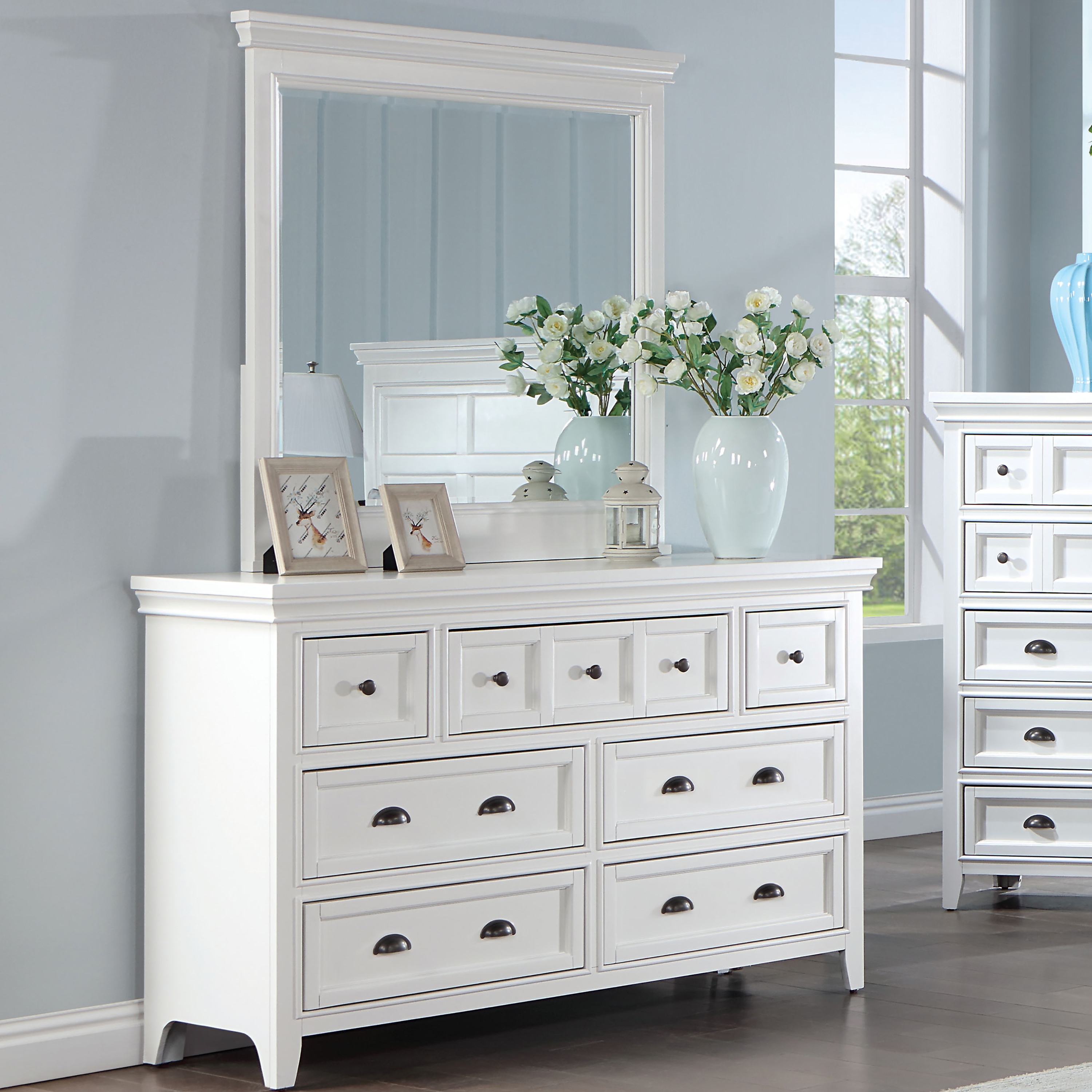 Furniture of America Senoma Kids Transitional 7-Drawer Dresser with Mirror, White