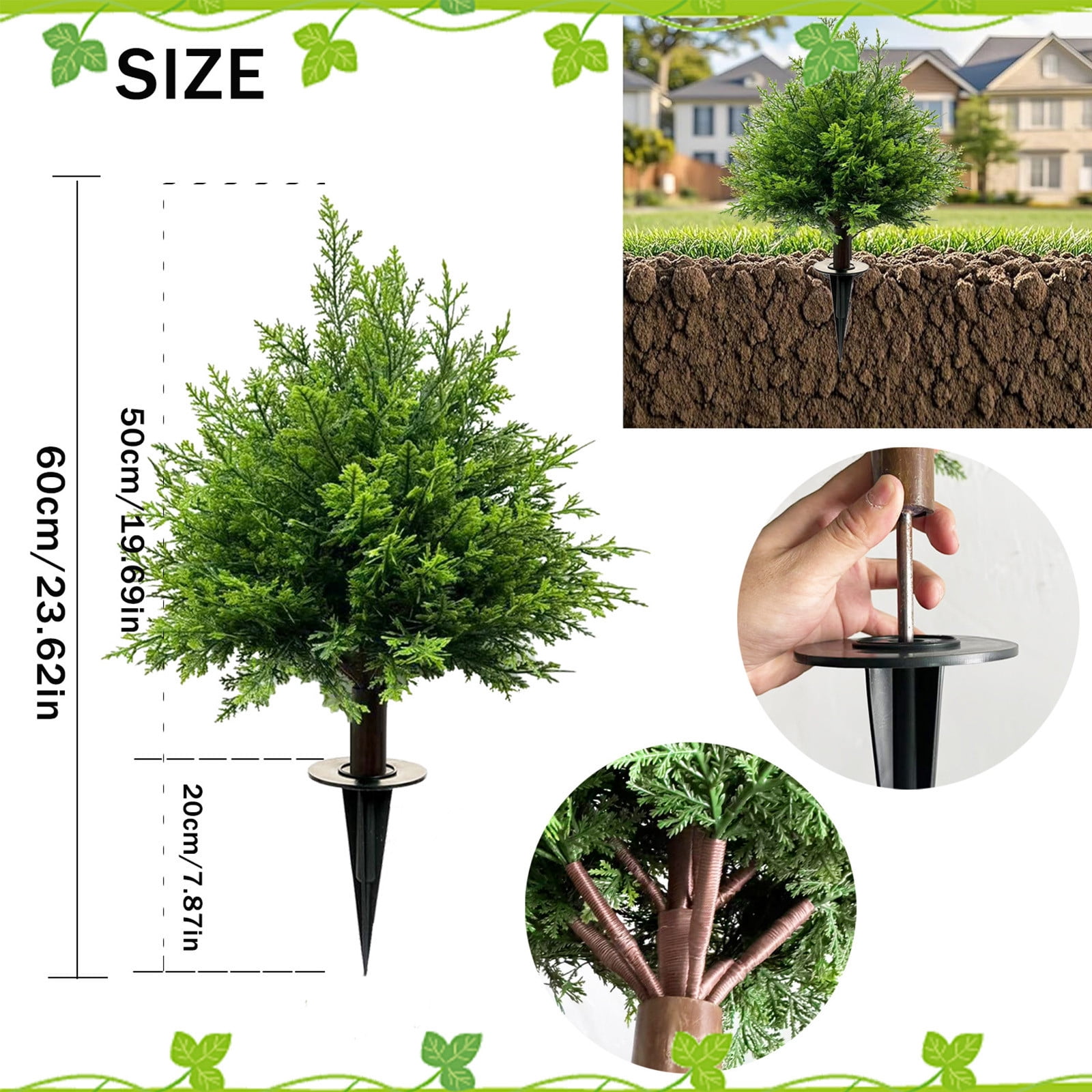 Artificial Topiary Ball Trees, 24" Fake Bushes for Outside, Artificial Small Shrub Plants, UV Resistant Potted Plants, Indoor and Outdoor Front Porch Gardens, Office Decoration