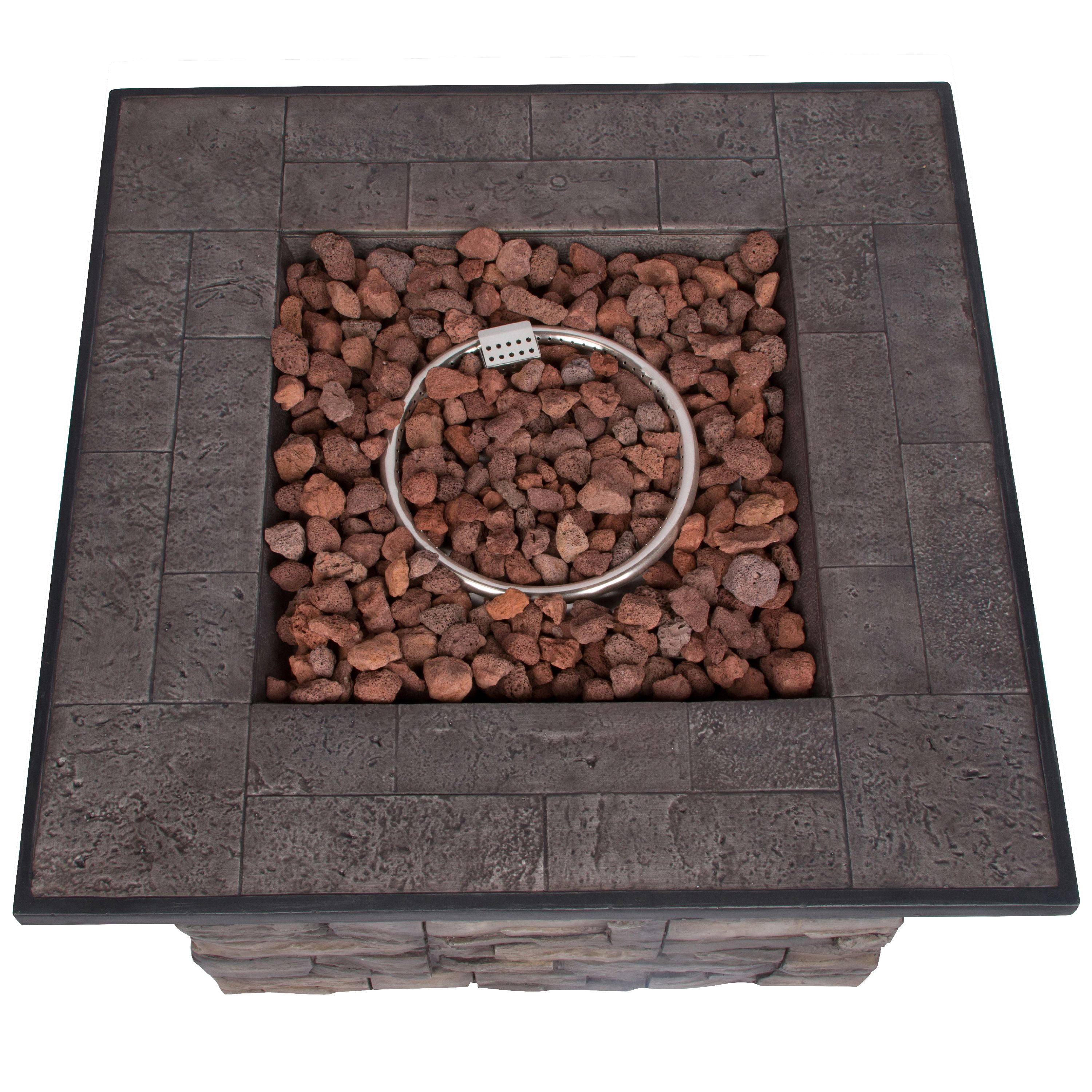 Shine Company 34.5" Square Propane Gas Fire Pit Table with Lava Rocks in Gray