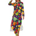 thumbnail image 1 of Robe en Chiffon Imprimé Fruits Jaune Citron Robes Mignonnes Femmes Manches Longues Style Rue Col en V Motif Robe Décontractée Surdimensionnée, 1 of 5