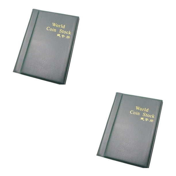 Matsuzay Hogar 28mm diámetro 120 bolsillos colección de monedas almacenamiento libro fichas portátiles álbum gran capacidad carpeta Verde 2piezas
