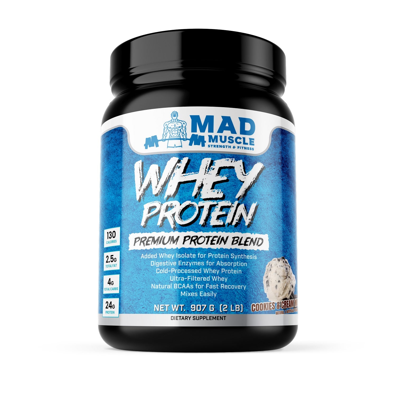 Whey Protein Powder Cookies and Cream Flavor 2 lb