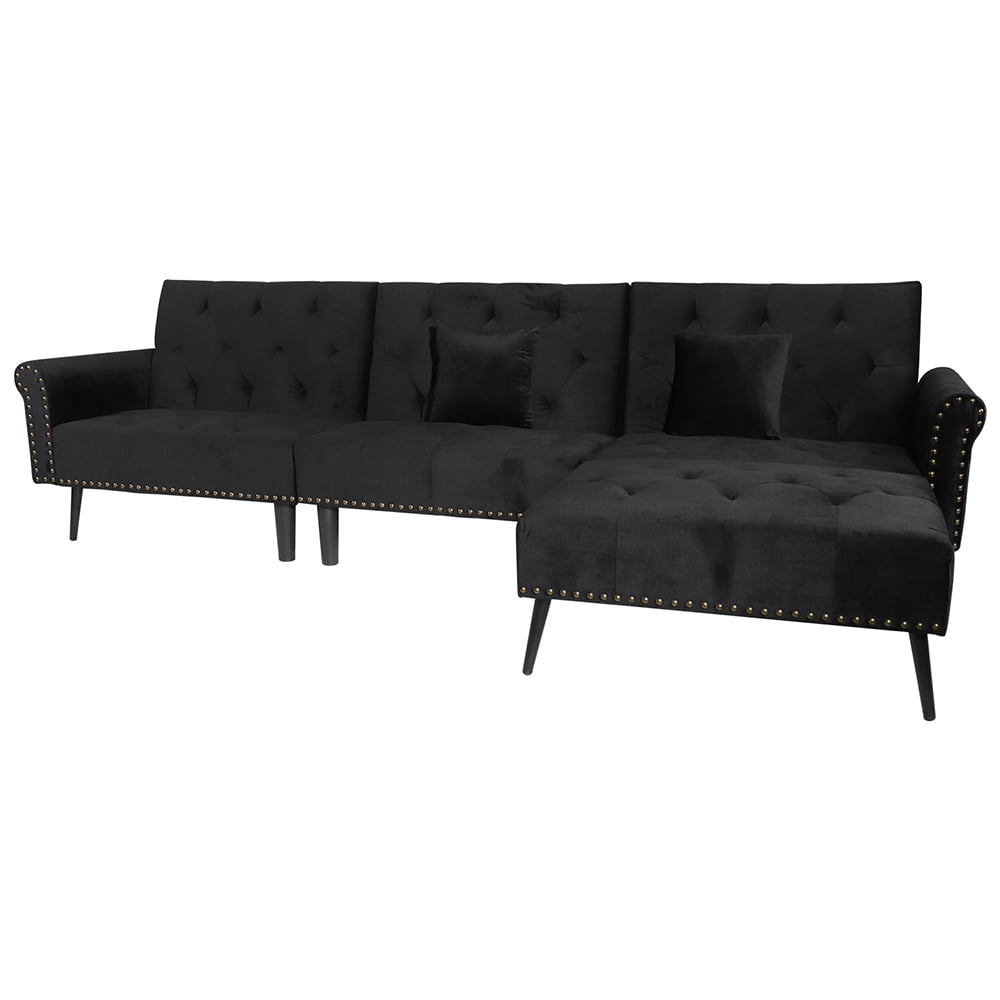 Kepooman Modern Mid Century L Shaped Sectional Sofa Couch, Upholstered Sofa Bed with Reversible Chaise, Adjustable Back, Black Kepooman Modern Mid Century L Shaped Sectional Sofa Couch, Upholstered Sofa Bed with Reversible Chaise, Adjustable Back, Black