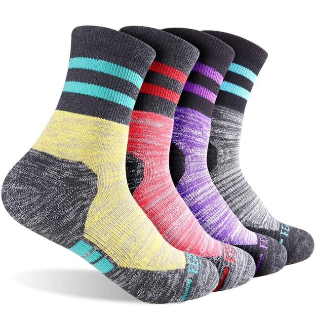 FEIDEER 4 Paires de Chaussettes de Randonnée pour Femmes, Chaussettes de Loisirs Extérieures avec Coussin Absorbant