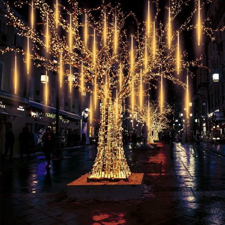 Morttic Meteor Shower Lights, 19.7 inches 8 Tubes 288 LED Christmas Meteor Lights Snowfall Lights,Waterproof Falling Rain Drop Lights for Outdoor Garden Tree Party Holiday Decoration (Warm White,5)