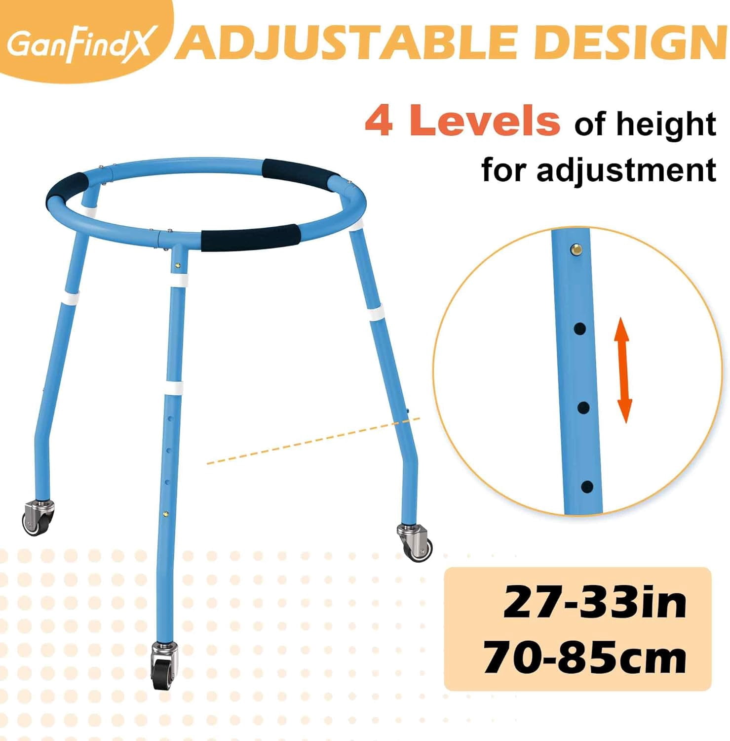 GanFindX Adjustable Skater Aid for Kids, Toddler Roller Skate Trainer with 3 Silent Wheels, Metal Frame, Height 70-85cm, Outdoor Skating Walker,Blue