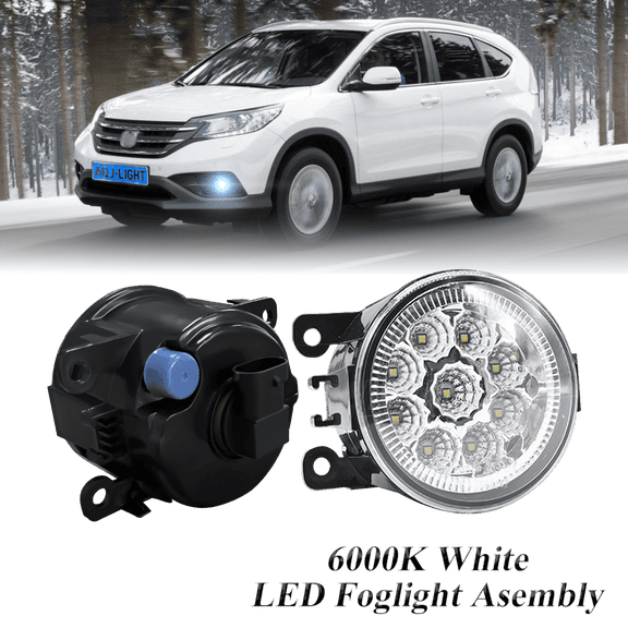 Pair Round LED Fog Lights for Honda CR-V 2012-2014, 55W White Clear Off-Road Lamps Black Front Bumper LED Fog Lights Assembly