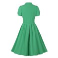 thumbnail image 3 of QLEICOM 1950's Dresses for Women Vintage, Short Sleeve V-Neck Lapel Dress, Solid Formal Stretch Slim Button High Waist Swing Dress, Audrey Hepburn Style Party Dresses Green XXL, 3 of 4