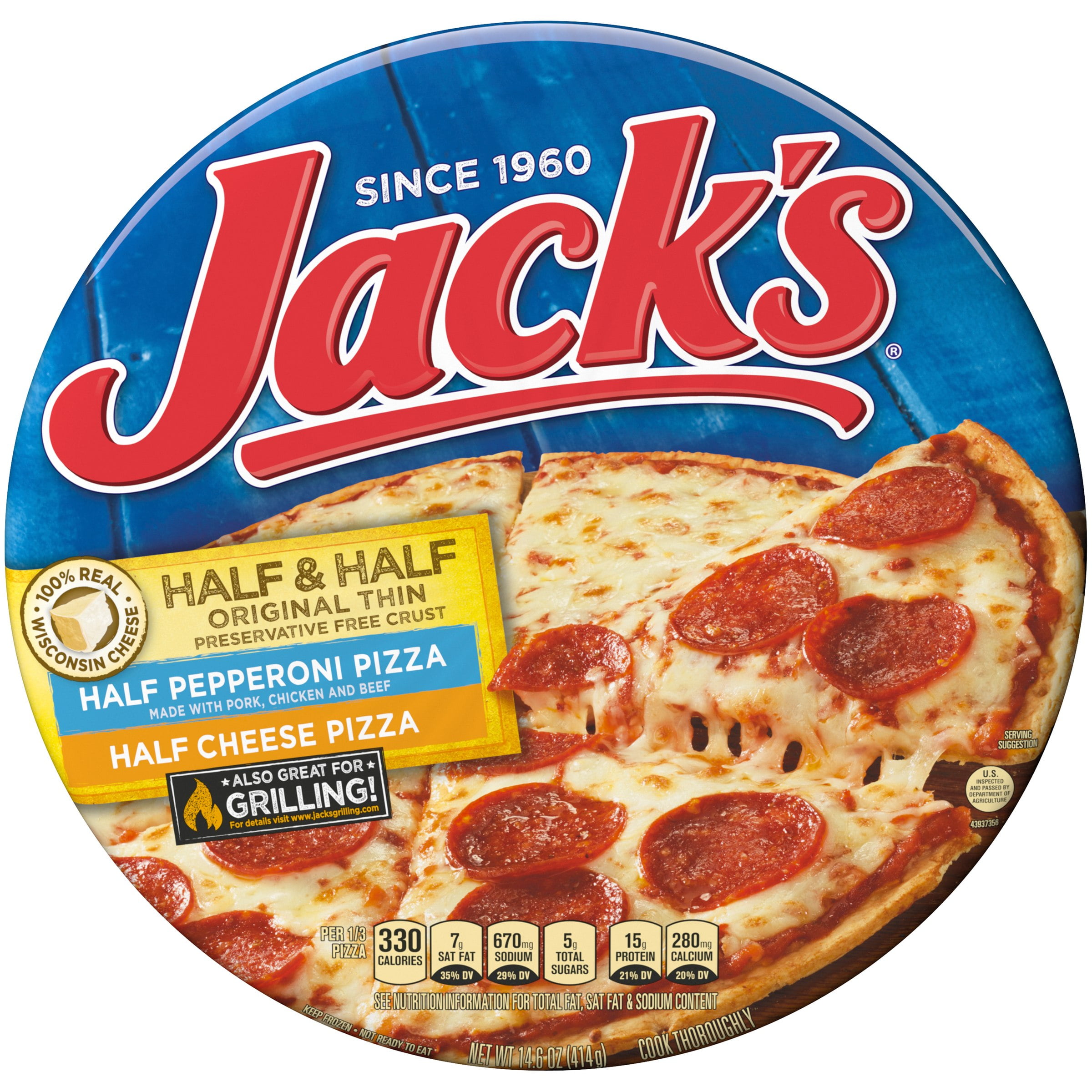 JACKS Half &amp; Half Original Thin Pepperoni &amp; Cheese Frozen Pizza 14.6 oz