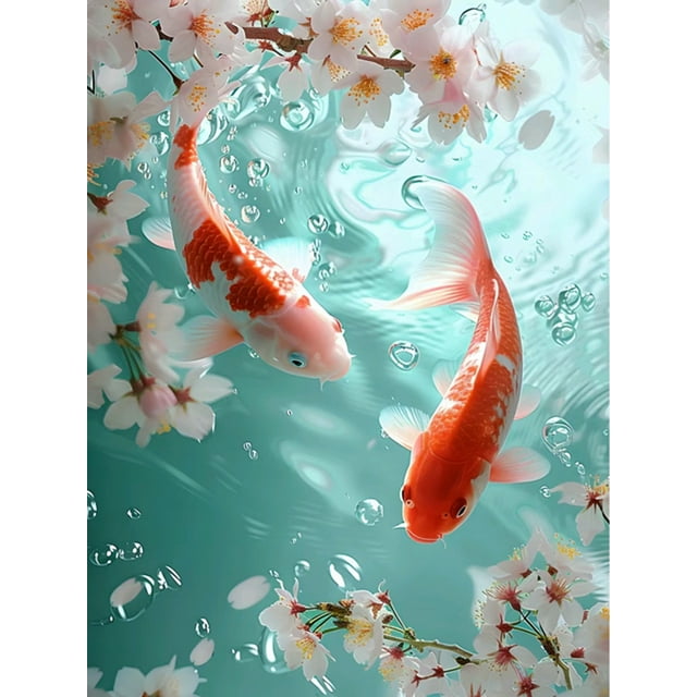 New 2026 Japanese cherry blossom Koi Fish Full Mosaic Cross stitch Rhinestone Embroidery, 30*40cm, Frame not included.,SY774