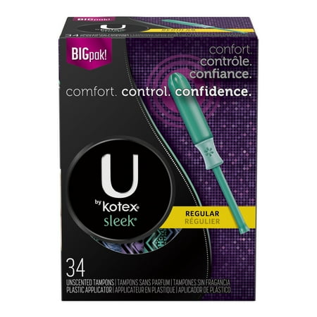 U by Kotex Sleek Tampons, Regular Absorbency, Unscented (Choose Your Count)