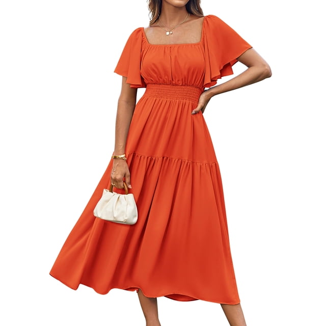 Vestido GRACE KARIN de verano con cuello cuadrado y manga corta para mujer