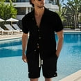 thumbnail image 2 of CHUMUD 2 Piece Sets for Men Button Down Collared Short Sleeve Shirts and Drawstring Shorts Textured Tracksuit Walking Suits Summer Trendy Casual Outfits, 2 of 4