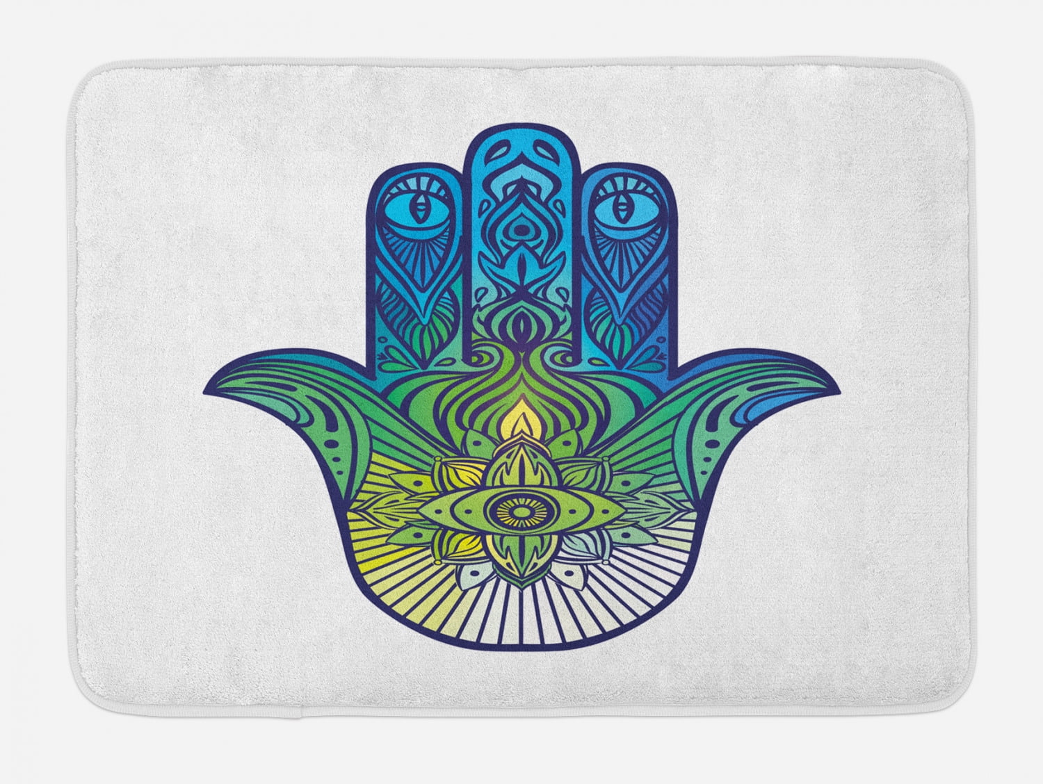 Evil Eye Bath Mat, Ethnic Hand of Fatima Symbol Vibrant Colors Arabic ...