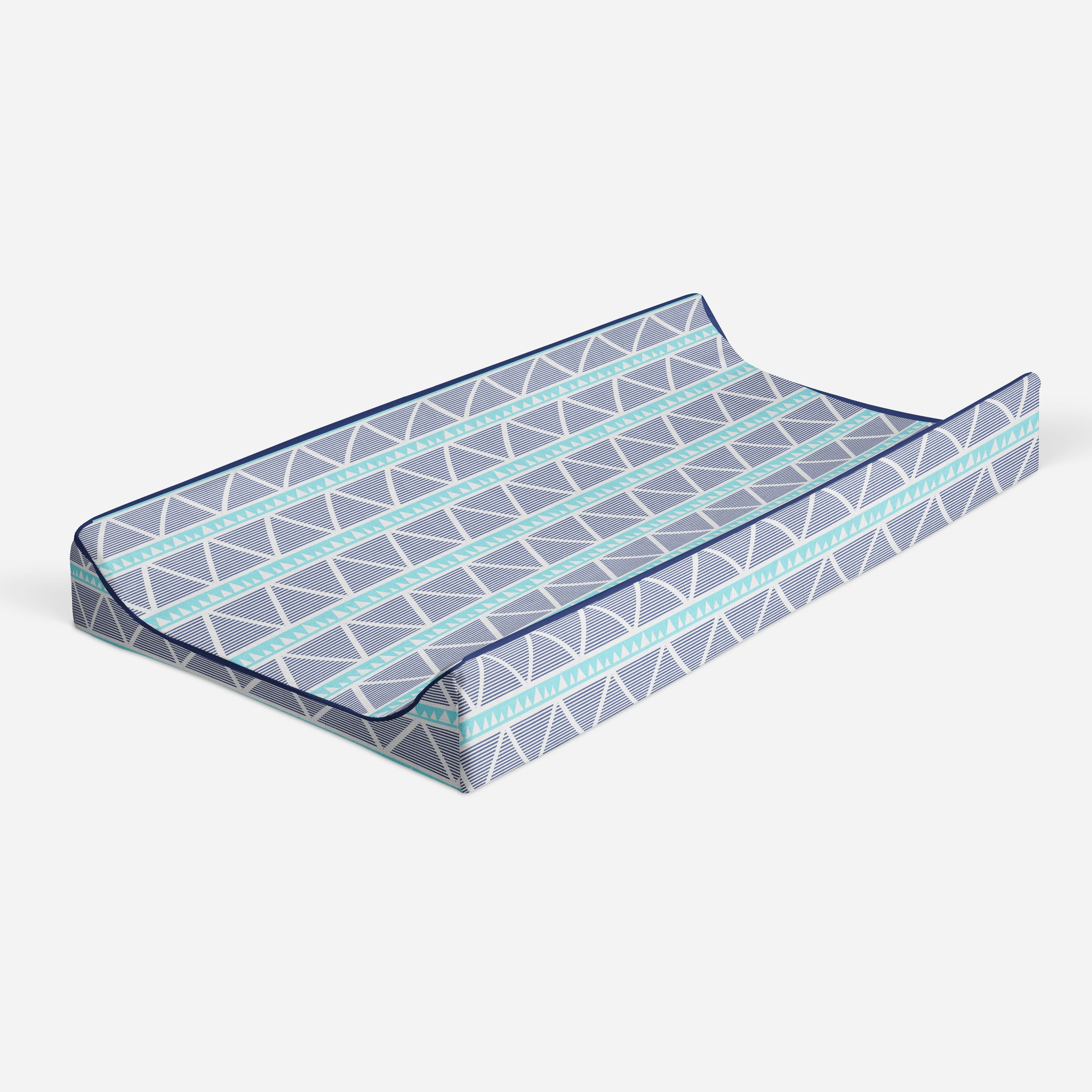 Bacati - Large Triangles Aqua Navy Quilted Muslin Changing Pad Cover