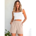 thumbnail image 3 of ANRABESS Shorts for Women,Dressy Casual Elastic High Waisted Shorts, Comfy Breathable Lightweight Short,Summer Shorts for Beach,Travel & Vacation Khaki Small, 3 of 10