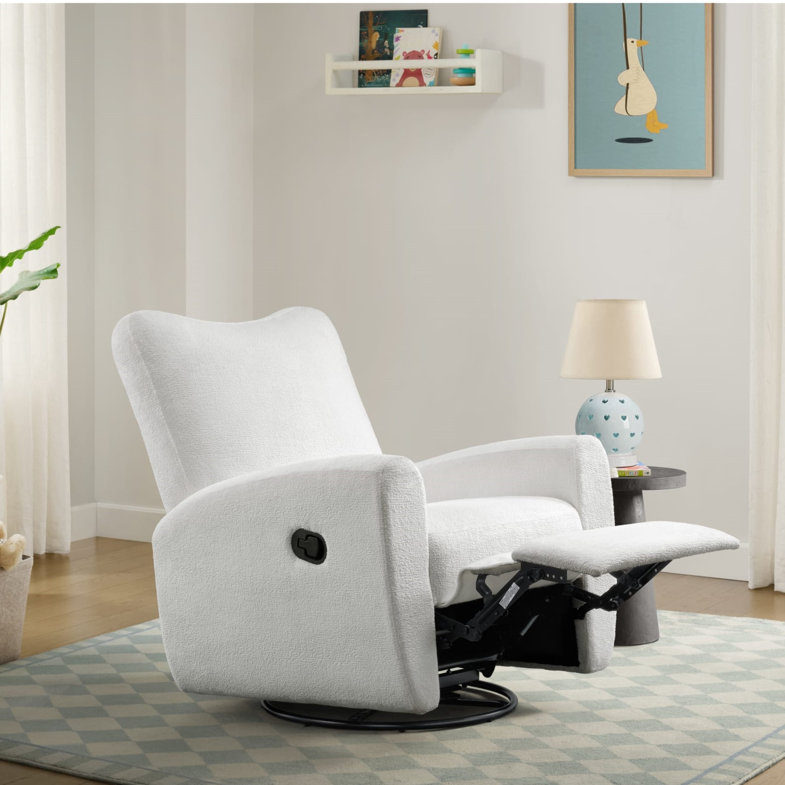 Oxford Baby Synergy Upholstered Glider Recliner Rocking Chair, Green Guard Gold Certified, 360° Swivel For Nursery And Living Room - Plush White