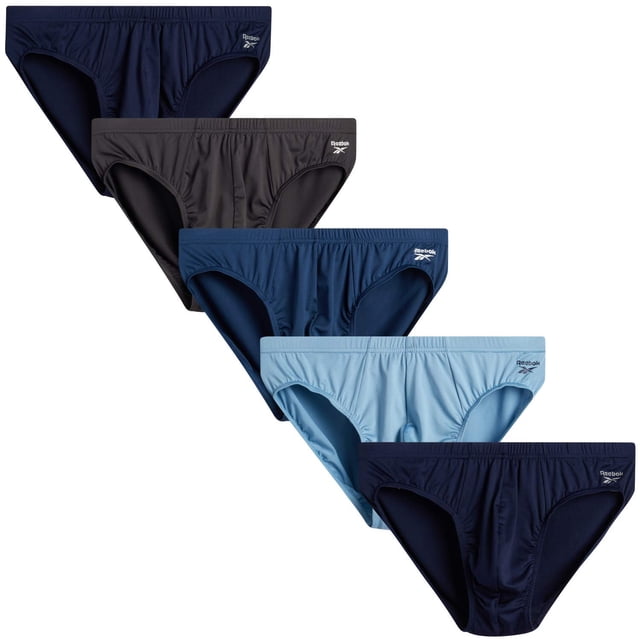 Reebok Men's Underwear - Low-Rise Quick Dry Performance Briefs (5 Pack), Size Large, Blues/Charcoal