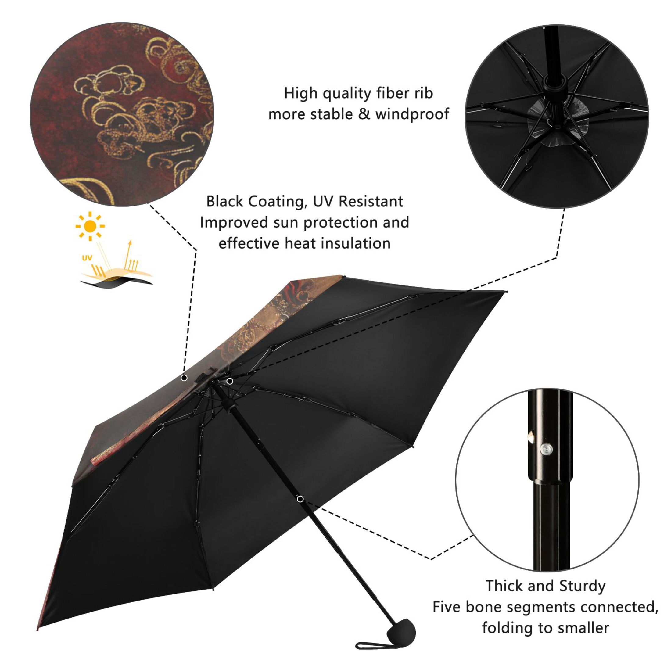 Cloud Pattern Chinese Umbrellas for Sun Auto Open Close UV50+ Waterproof 5-Fold Compact Fiberglass Frame