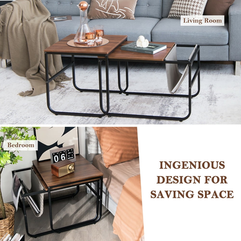 Finihen Rectangular Nesting Coffee Table, Nesting Side Set, Set of 2 Nesting Coffee Tables with Side Pocket, for Living Room, Bedroom, Reception Room, Rustic Brown Finihen Rectangular Nesting Coffee Table, Nesting Side Set, Set of 2 Nesting Coffee Tables with Side Pocket, for Living Room, Bedroom, Reception Room, Rustic Brown