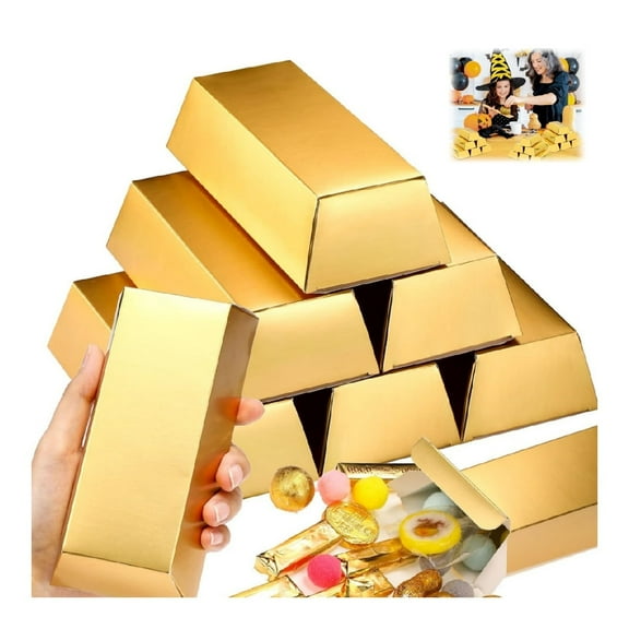 24Pack Candy Decorated Boxes,HXRH Portable Gold Bar Party Favor Boxes for Chocolate,5.5x3.2x1.6In Treasure Brick Decoration for Party