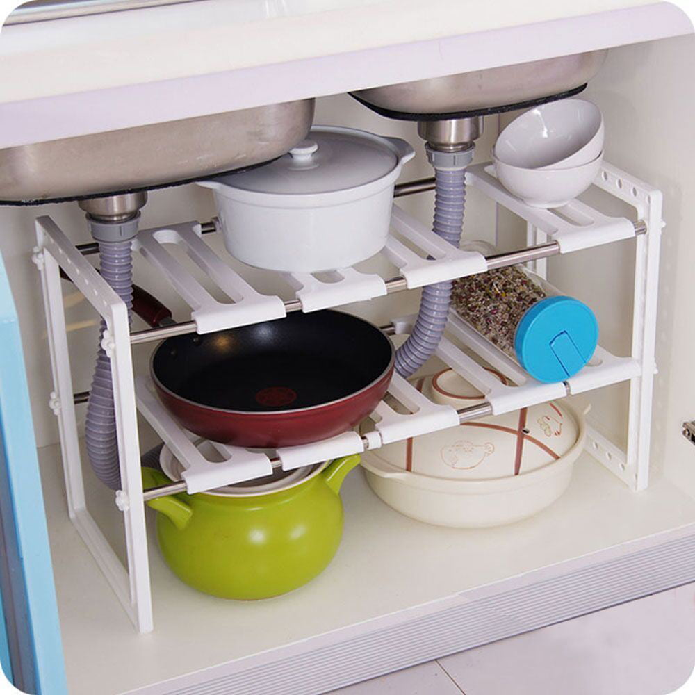 2-Tier Sink Rack Under Cabinet Organizer Storage Expandable Kitchen Shelf Holder