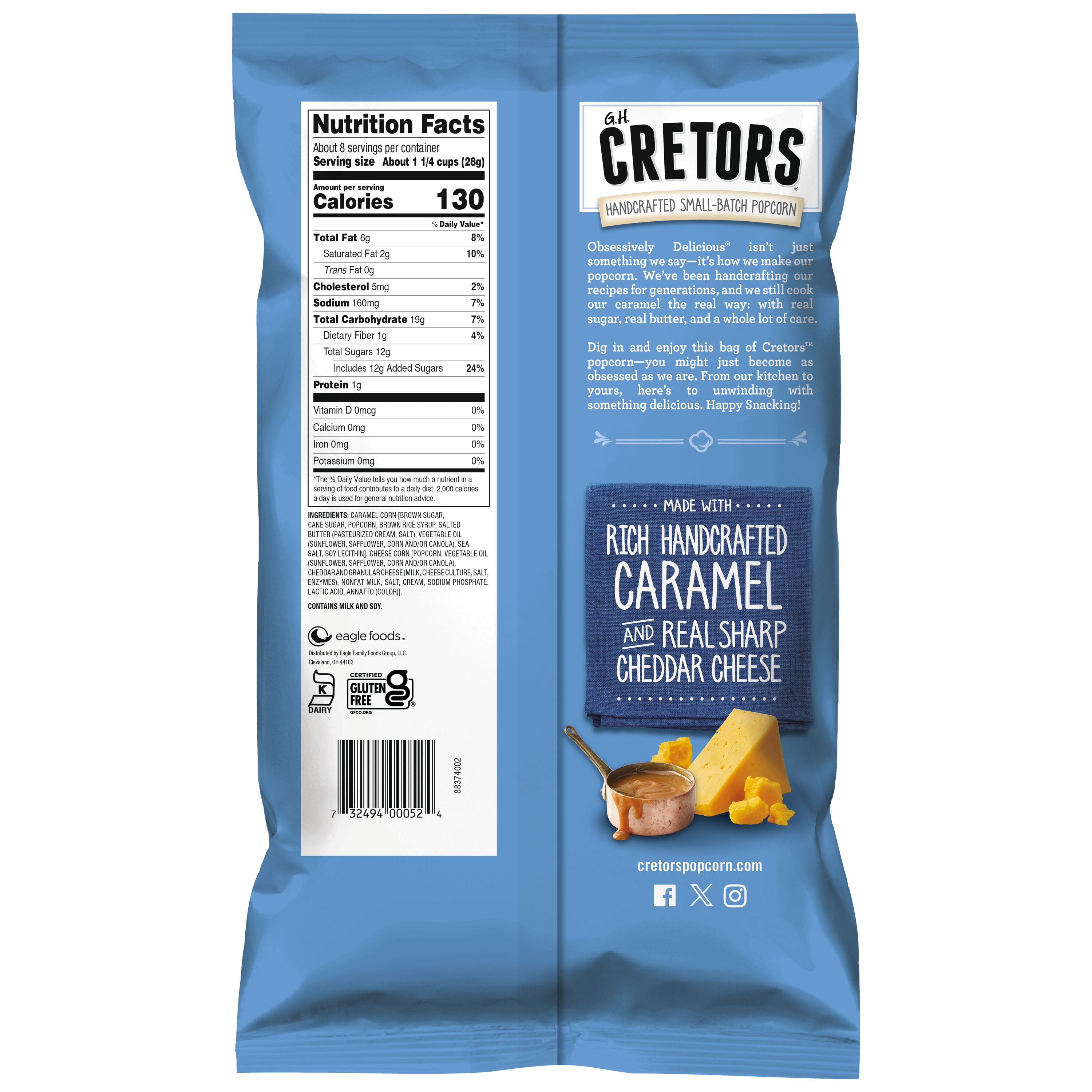 (3 pack) G.H. Cretors Handcrafted Small-Batch Cheese & Caramel Popcorn Mix, 7.5 oz, Gluten-Free Snack