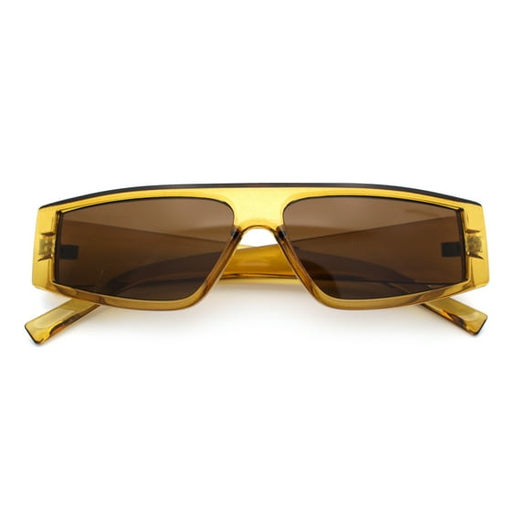 Retro Angular Triangle Narrow Flat Top Plastic Minimal Fashion Sunglasses Light Green - Brown