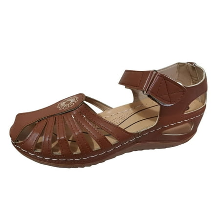 

Sandals Women Ladies Large Size Retro Flat Round Toe Hollow Breathable Buckle Strap Sandals Women S Sandals Pu Brown 42