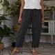 thumbnail image 2 of Pantalones casuales de mujer de algodón y lino con cordón en la espalda y cintura elástica con bolsillos C21037, 2 of 4