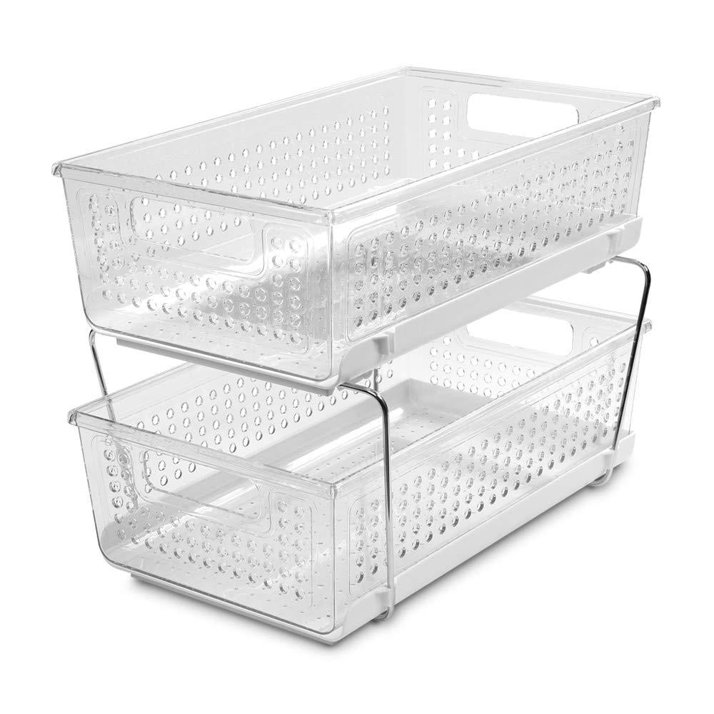 2Tier Sliding Basket Organizer Clear & White Collection