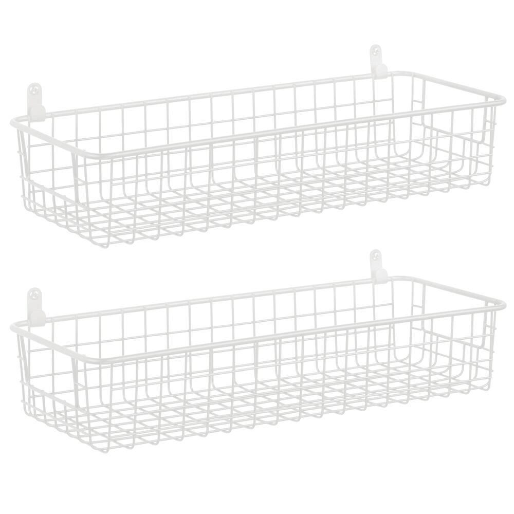 Mdesign Wallmount Metal Storage Basket, Mudroom Storage Baskets White