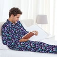 thumbnail image 4 of Wukai Blue Skull Flower Men's Long-Sleeve Pajama Set - Comfortable Sleepwear with Button-Down Shirt and Pants-Small, 4 of 6