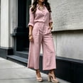 thumbnail image 2 of VBTAPA 2 Piece Outfits for Women Casual Lounge Sets Long Sleeve Button Down Shirts and Wide Leg Pants Sets Tracksuit Pink XXL, 2 of 8