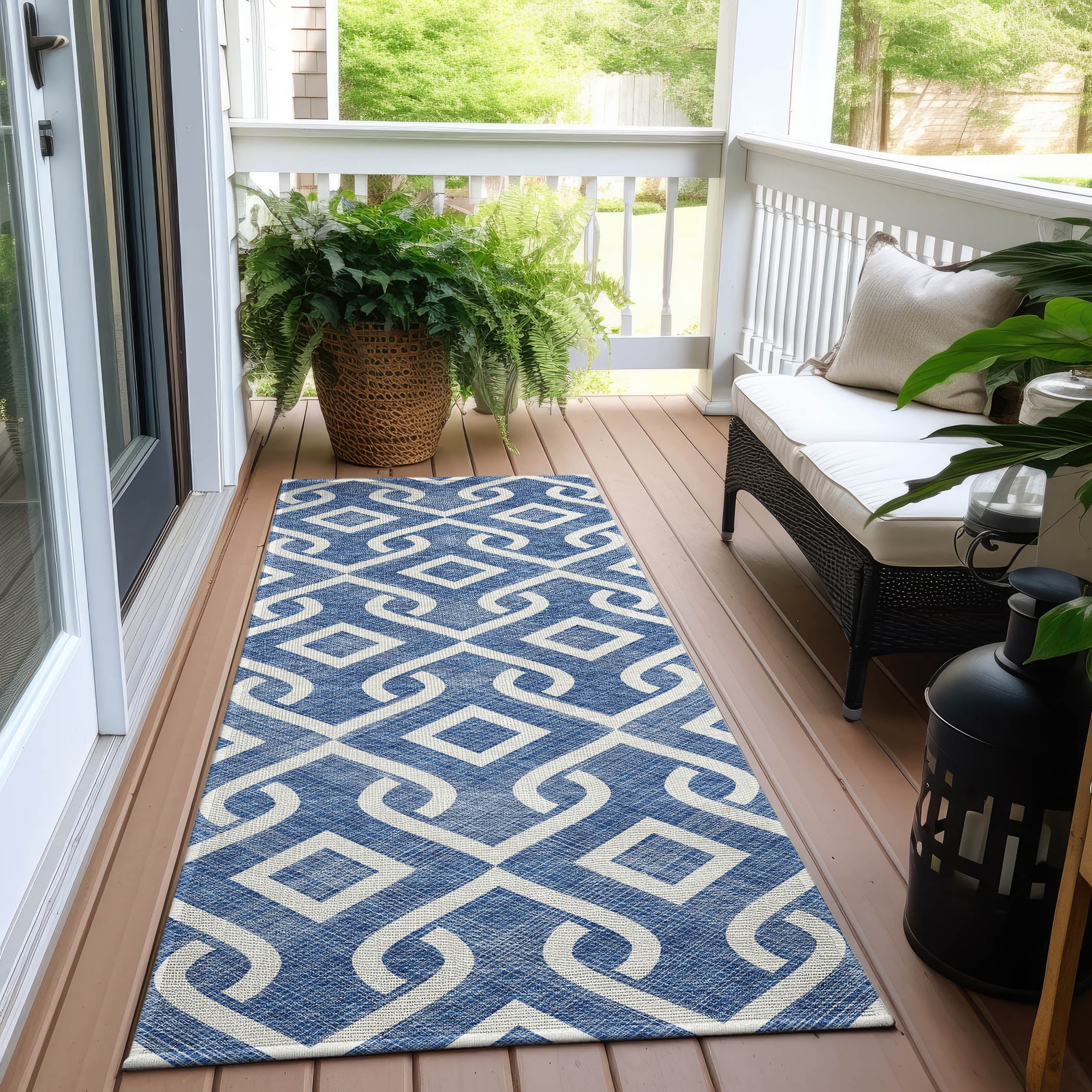 Addison Rugs Chantille Indoor/Outdoor Transitional Geometric Blue Washable Runner Rug, 2'3" x 7'6"
