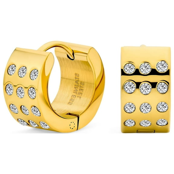 Bling Jewelry Unisex Unisex 3 Row CZ Hoop Earrings Gold Plated K-pop Stainless